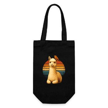 Alpaka Vogel Retro Tierfreunde - Geschenkbeutel für Flaschen - Schwarz - Vorne