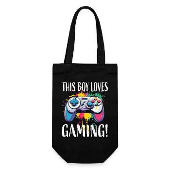 Junge liebt Gaming – bunte Controller-Splash - Geschenkbeutel für Flaschen - Schwarz - Vorne