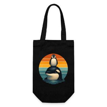 Orca Pinguin Retro Tierfreunde - Geschenkbeutel für Flaschen - Schwarz - Vorne