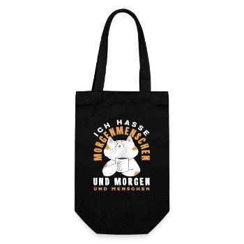 Ich hasse Morgenmenschen Kaffee Katze - Geschenkbeutel für Flaschen - Schwarz - Vorne