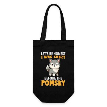 Pomsky Hundegeschirr Hundeleckerlis Pomsky ausgestopft - Geschenkbeutel für Flaschen - Schwarz - Vorne