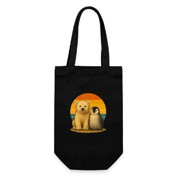 Eisbär Pinguin Retro Tierfreunde - Geschenkbeutel für Flaschen - Schwarz - Vorne