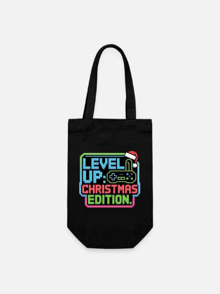 Level Up zu Weihnachten - Pixel Gamer Geschenk - Geschenkbeutel für Flaschen - Schwarz
