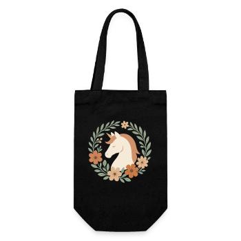 Boho Einhorn Blütenkranz, Sanfte Träume - Geschenkbeutel für Flaschen - Schwarz - Vorne