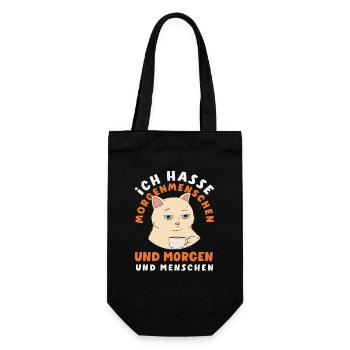Ich hasse Morgenmenschen Kaffee Katze - Geschenkbeutel für Flaschen - Schwarz - Vorne