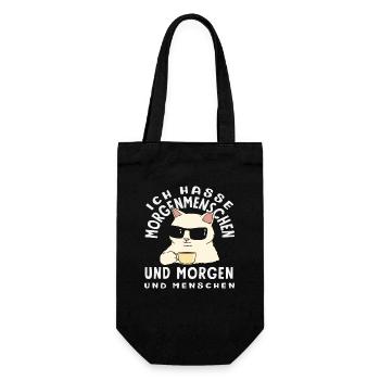 Ich hasse Morgenmenschen Kaffee Katze - Geschenkbeutel für Flaschen - Schwarz - Vorne