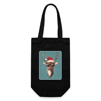 Rentier Hirsch Geweih Reindeer Vintage Weihnachten - Geschenkbeutel für Flaschen - Schwarz - Vorne