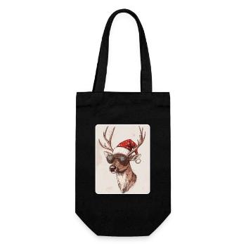 Rentier Hirsch Geweih Reindeer Vintage Weihnachten - Geschenkbeutel für Flaschen - Schwarz - Vorne