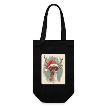 Rentier Hirsch Geweih Reindeer Vintage Weihnachten - Geschenkbeutel für Flaschen - Schwarz - Vorne