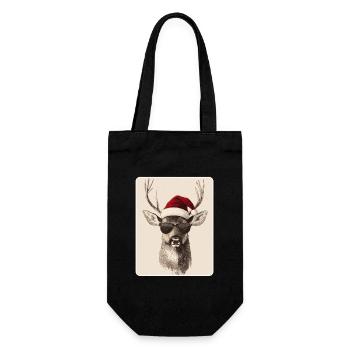 Rentier Hirsch Geweih Reindeer Vintage Weihnachten - Geschenkbeutel für Flaschen - Schwarz - Vorne