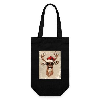 Rentier Hirsch Geweih Reindeer Vintage Weihnachten - Geschenkbeutel für Flaschen - Schwarz - Vorne