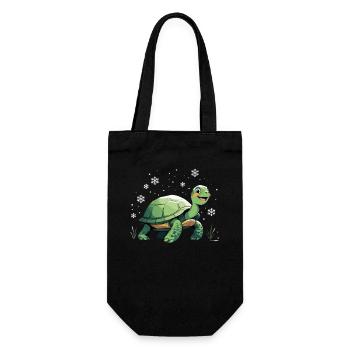 Grüne Schildkröte mit Schneeflocken - Geschenkbeutel für Flaschen - Schwarz - Vorne