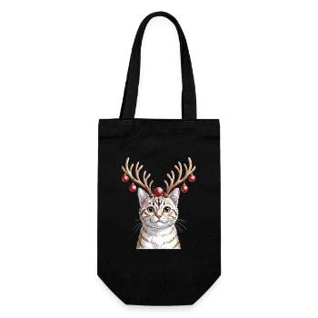 Kätzchen Mit Rentiergeweih Und Weihnachtskugeln - Geschenkbeutel für Flaschen - Schwarz - Vorne