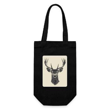 Rentier Hirsch Geweih Reindeer Vintage - Geschenkbeutel für Flaschen - Schwarz - Vorne
