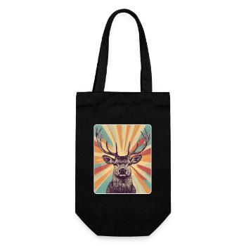 Rentier Hirsch Geweih Reindeer Vintage - Geschenkbeutel für Flaschen - Schwarz - Vorne