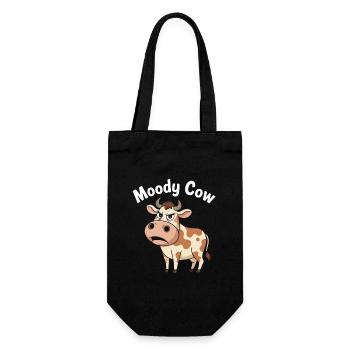 Moody Cow – Genervt, aber süß - Geschenkbeutel für Flaschen - Schwarz - Vorne