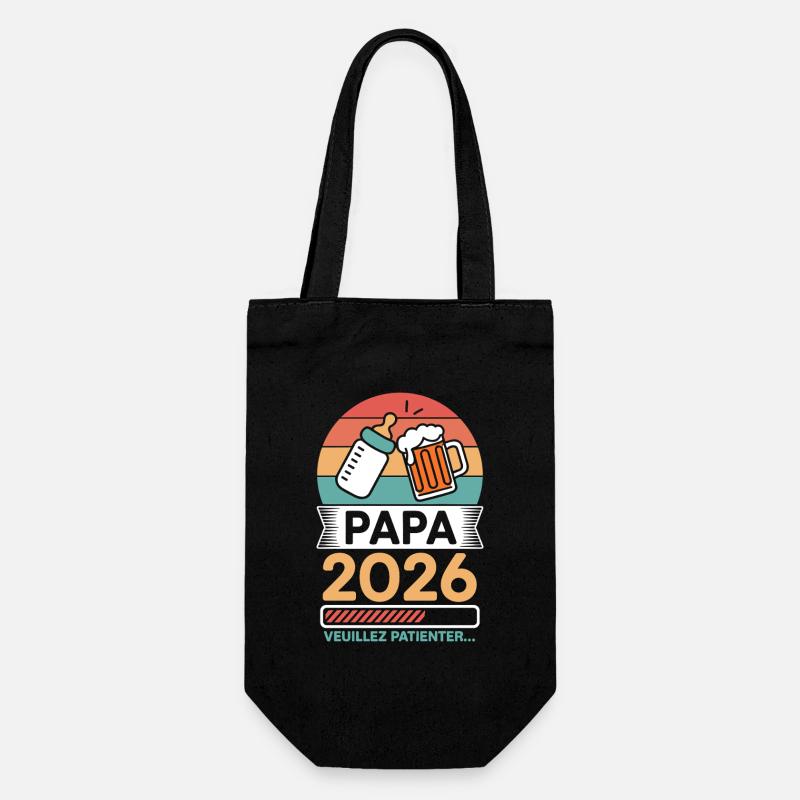 Papa 2026 Bitte warte Zukünftiger Papa-Humor - Geschenkbeutel für Flaschen - Schwarz