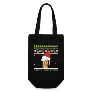 Frohe Weihnachten Hässlicher Weihnachtspullover Bier Lustiger Humor - Geschenkbeutel für Flaschen - Schwarz - Vorne
