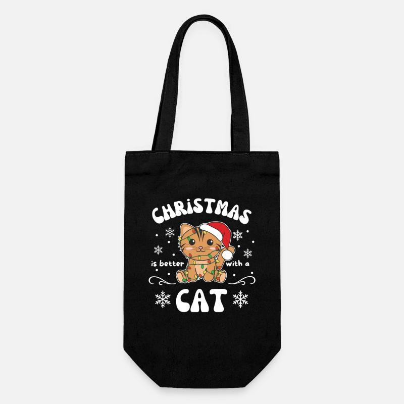 Weihnachten ist besser mit einer Katze - Geschenkbeutel für Flaschen - Schwarz