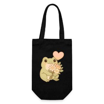 Kawaii Frosch mit Blumen – Cute Frogcore Art - Geschenkbeutel für Flaschen - Schwarz - Vorne