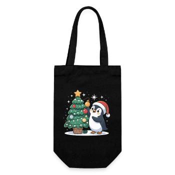 Pinguin schmückt Weihnachtsbaum - Geschenkbeutel für Flaschen - Schwarz - Vorne