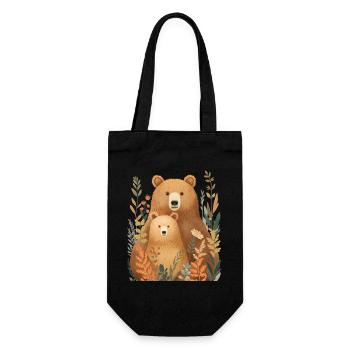 Waldbärenpärchen im Herbstlaub - Geschenkbeutel für Flaschen - Schwarz - Vorne