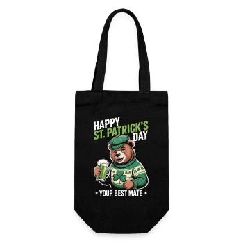 St Patrick's Bär mit Grünem Mantel - Geschenkbeutel für Flaschen - Schwarz - Vorne