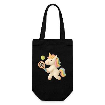Tennis Einhorn süß, Kinder Motiv, Sportfun - Geschenkbeutel für Flaschen - Schwarz - Vorne