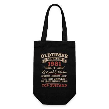 44. Geburtstag Geschenk Oldtimer Dezember 1981 - Geschenkbeutel für Flaschen - Schwarz - Vorne