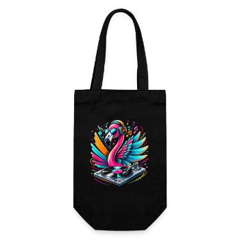 DJ Flamingo with headphones and turntable - Gift Bag for Bottles - black - Front