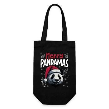 Merry Pandamas Lustiges Panda Weihnachtsmotiv - Geschenkbeutel für Flaschen - Schwarz - Vorne