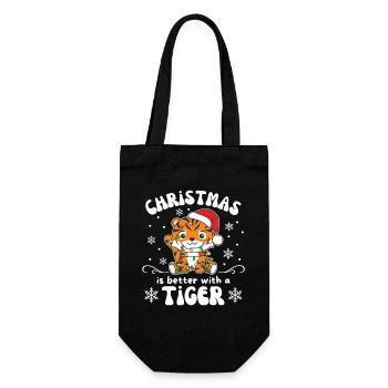 Weihnachten ist besser mit einem Tiger - Geschenkbeutel für Flaschen - Schwarz - Vorne