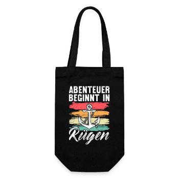Baltic Sea ADVENTURE BEGINS IN RÜGEN Retro Funny - Gift Bag for Bottles - black - Front