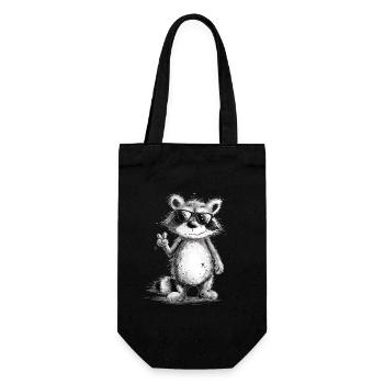 Happy Waschbär Mit Sonnenbrille in Peace Pose  - Geschenkbeutel für Flaschen - Schwarz - Vorne
