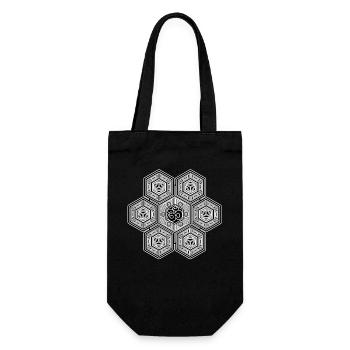 Mandala Sechseck Muster Aum Zeichen Goa Psytrance - Geschenkbeutel für Flaschen - Schwarz - Vorne
