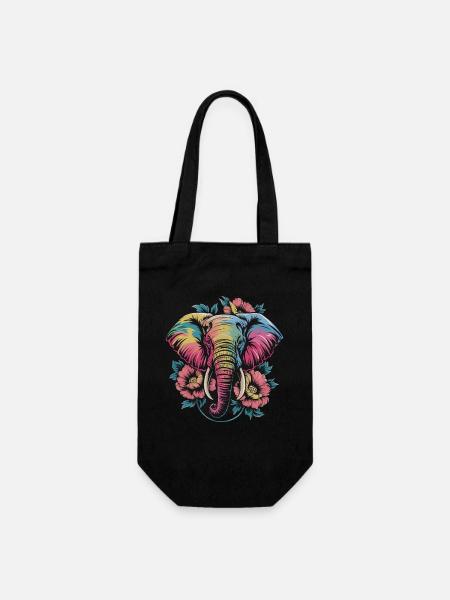 Éléphant coloré avec des fleurs, Bohème, amour animal, ethnique, - Sac à bouteille - noir