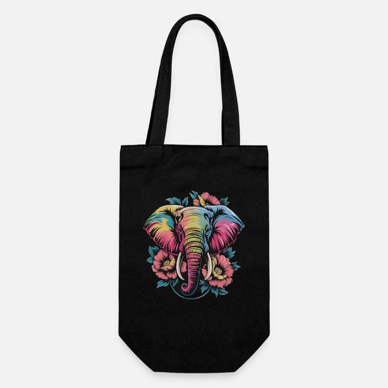 Éléphant coloré avec des fleurs, Bohème, amour animal, ethnique, - Sac à bouteille - noir