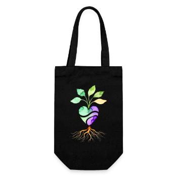 Watercolor Vegan Heart Roots – Herz Pflanze Wurzel - Geschenkbeutel für Flaschen - Schwarz - Vorne