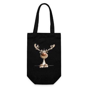 Funny Reindeer Cartoon Motif Christmas - Gift Bag for Bottles - black - Front