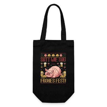  Satt Wie Sau Frohes Fest Lustiges Weihnachts - Geschenkbeutel für Flaschen - Schwarz - Vorne