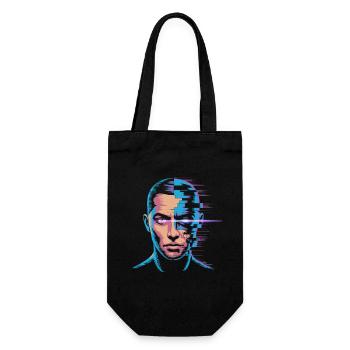 Glitch Portrait in Digital Art Style - Gift Bag for Bottles - black - Front