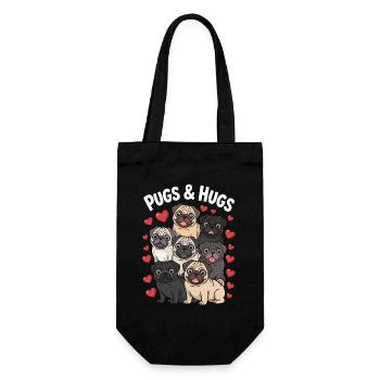 PUGS & HUGS – Niedliches Mops Design mit Herzen - Geschenkbeutel für Flaschen - Schwarz - Vorne