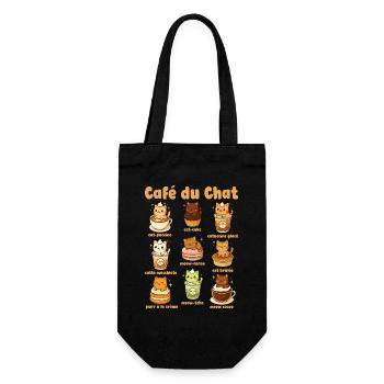 Café Du Chat Cute Cat Coffee Pun - Gift Bag for Bottles - black - Front