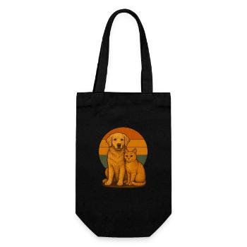 Golden Retriever und Katze - Geschenkbeutel für Flaschen - Schwarz - Vorne