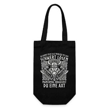 Comic Wikinger: Der tapfere Krieger - Geschenkbeutel für Flaschen - Schwarz - Vorne