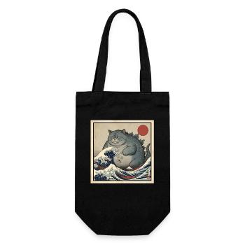 Monstre chat kaiju dans la mer de vagues japonaise - Sac à bouteille - noir - Devant