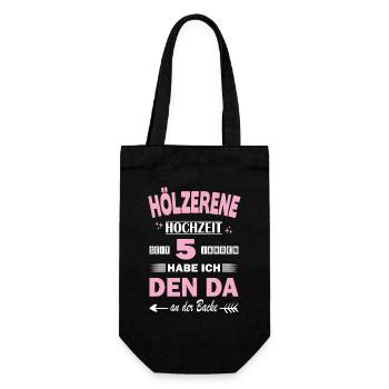 Wooden Wedding 5 Wedding Anniversary Wife - Gift Bag for Bottles - black - Front