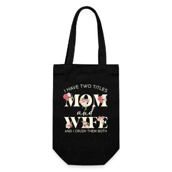 Mama und Frau Florale Doppeltitel - Geschenkbeutel für Flaschen - Schwarz - Vorne
