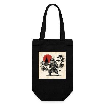 Samurai Hamster Vor Roter Japan Sonne - Geschenkbeutel für Flaschen - Schwarz - Vorne