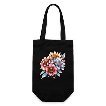 Wasserfarbene Blütenbouquet - Geschenkbeutel für Flaschen - Schwarz - Vorne